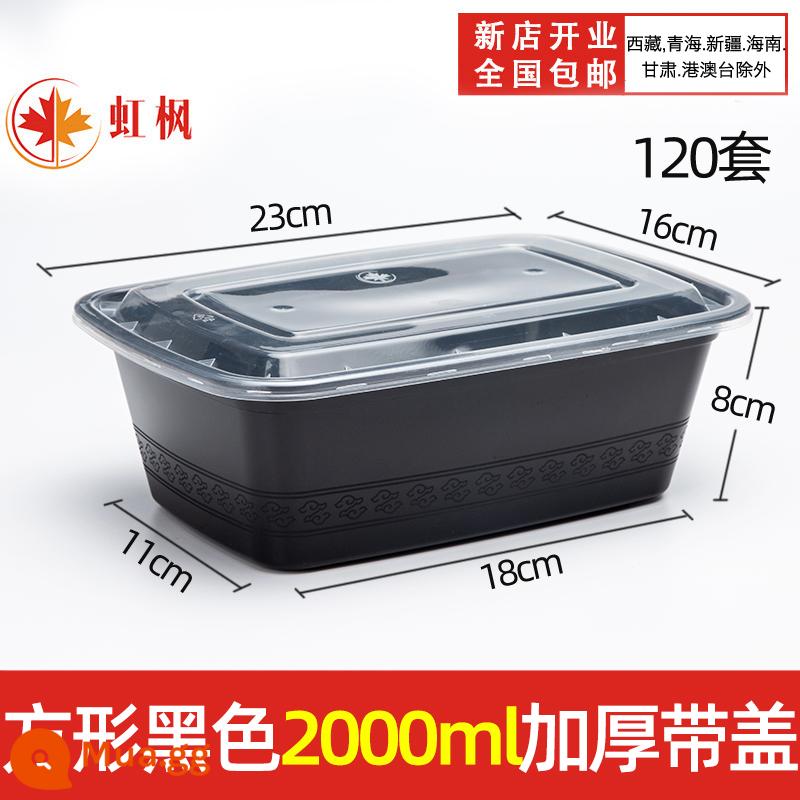 Hình Chữ Nhật 1000ML Dùng Một Lần Hộp Cơm Thức Ăn Nhanh Bento Bát Canh Hộp Bao Bì Miễn Phí Vận Chuyển Dày Trong Suốt Giao Hộp Cơm Trưa - Vuông đen 2000ml đặc có nắp 120 bộ