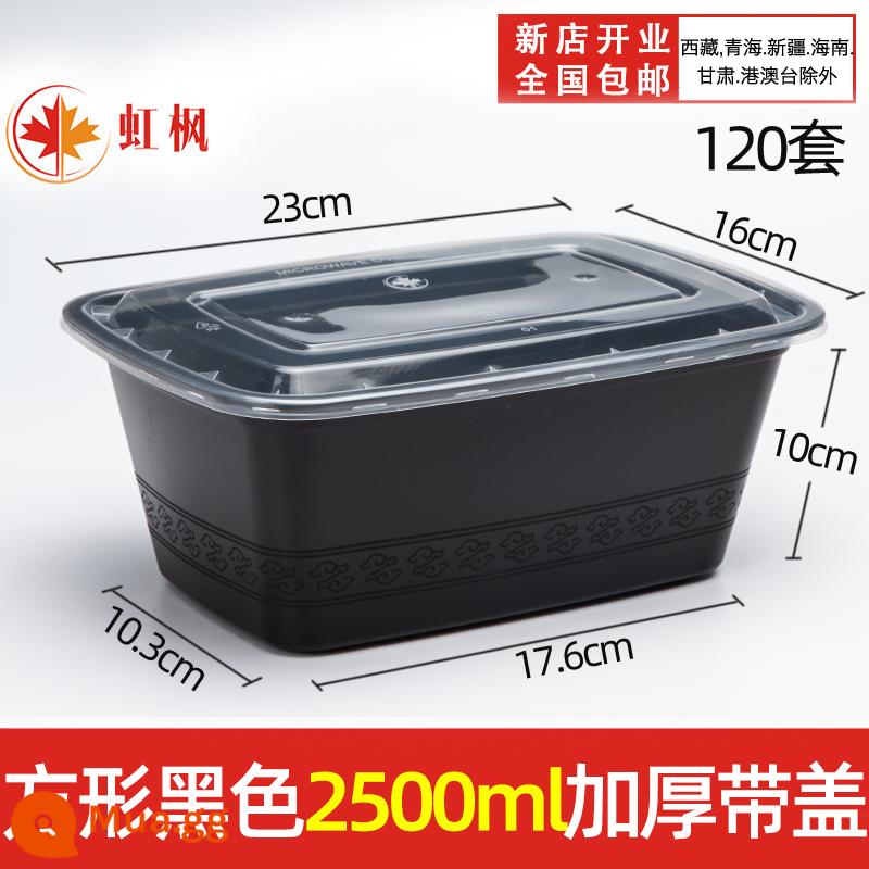 Hình Chữ Nhật 1000ML Dùng Một Lần Hộp Cơm Thức Ăn Nhanh Bento Bát Canh Hộp Bao Bì Miễn Phí Vận Chuyển Dày Trong Suốt Giao Hộp Cơm Trưa - Vuông đen 2500ml đặc có nắp 120 bộ