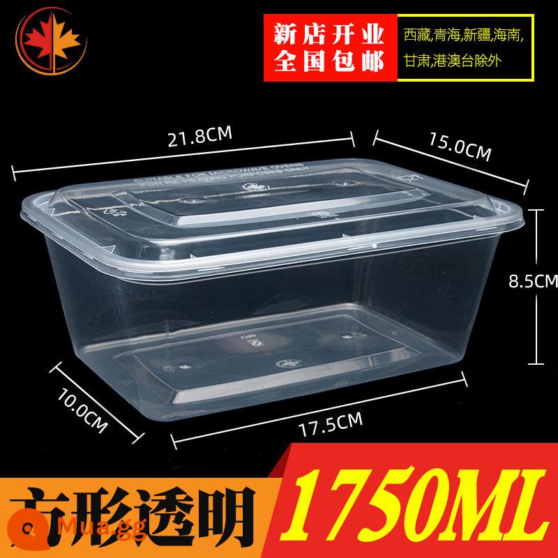 Hình Chữ Nhật 1000ML Dùng Một Lần Hộp Cơm Thức Ăn Nhanh Bento Bát Canh Hộp Bao Bì Miễn Phí Vận Chuyển Dày Trong Suốt Giao Hộp Cơm Trưa - Vuông trong suốt 1750ml dày có nắp 150 bộ