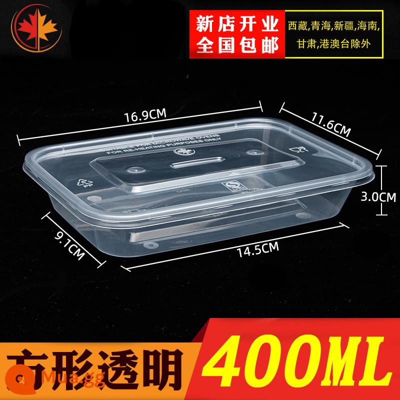 Hình Chữ Nhật 1000ML Dùng Một Lần Hộp Cơm Thức Ăn Nhanh Bento Bát Canh Hộp Bao Bì Miễn Phí Vận Chuyển Dày Trong Suốt Giao Hộp Cơm Trưa - Chai vuông trong suốt 400ml dày có nắp 300 bộ