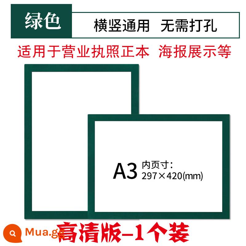 Khung tranh khung ảnh A4 lắp đơn giản khung trưng bày trẻ em treo tường làm việc khung nam châm 4 mở khung trưng bày 8k - A3 viền xanh-1 gói