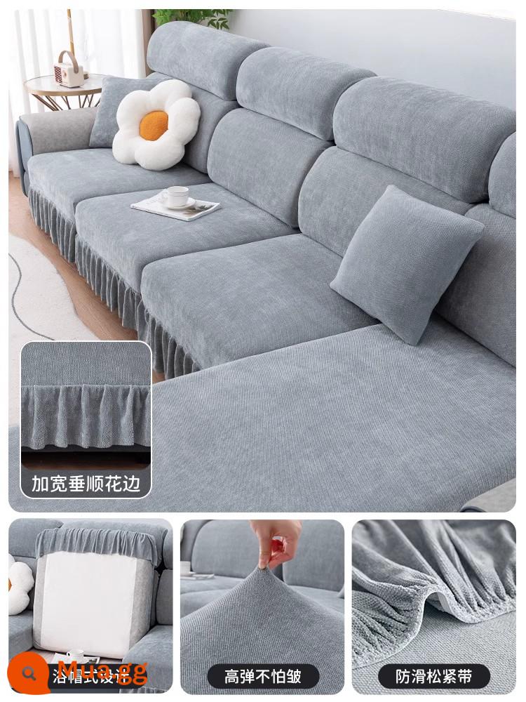 Vỏ bọc ghế sofa đa năng bao gồm tất cả các mùa váy mới đơn giản đàn hồi vải chống trượt sofa vải che bụi - Váy Chenille-màu xám kim loại