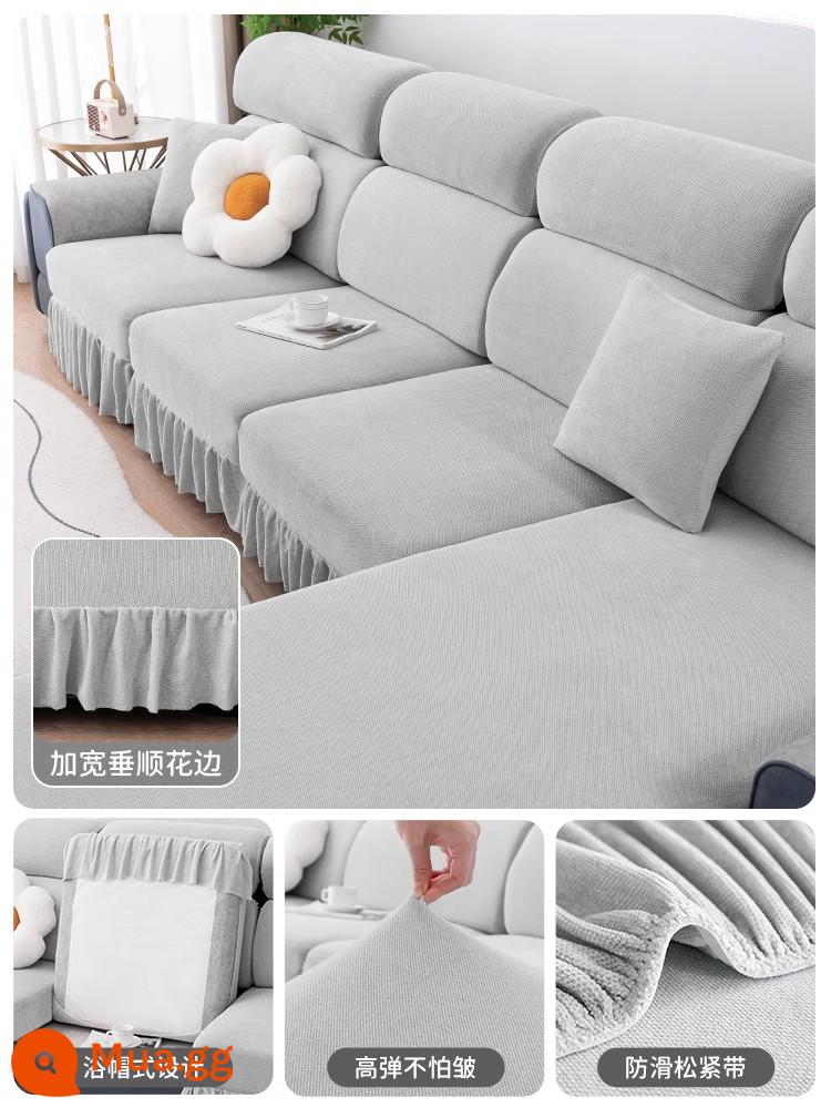 Vỏ bọc ghế sofa đa năng bao gồm tất cả các mùa váy mới đơn giản đàn hồi vải chống trượt sofa vải che bụi - Váy Chenille - xám nhạt vừa