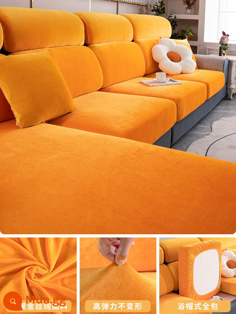 Vỏ bọc ghế sofa bao gồm tất cả các loại phổ quát mùa đông mới dày dặn mà không cần đo vỏ đệm chống trượt phổ quát - Vàng nhung-cam