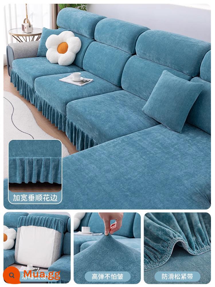 Vỏ bọc ghế sofa đa năng bao gồm tất cả các mùa váy mới đơn giản đàn hồi vải chống trượt sofa vải che bụi - Váy Chenille - xanh tĩnh lặng