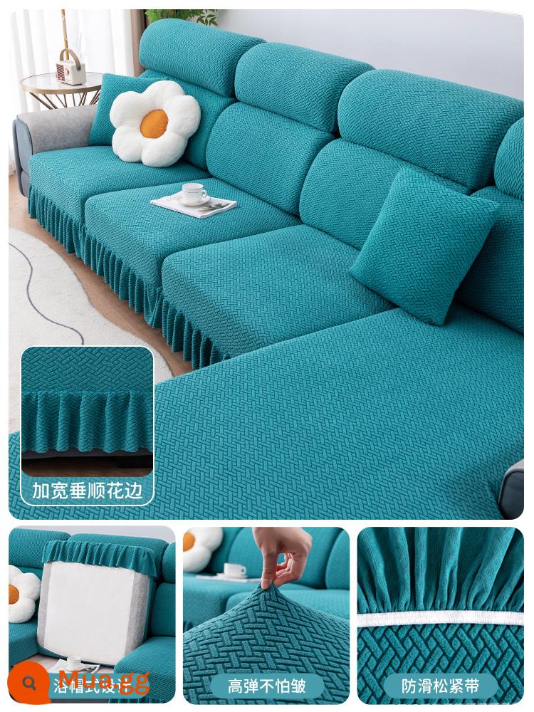 Vỏ bọc ghế sofa đa năng bao gồm tất cả các mùa váy mới đơn giản đàn hồi vải chống trượt sofa vải che bụi - Váy lông cừu cực - xanh ngọc lục bảo