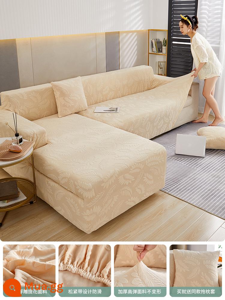 Ghế Sofa Đàn Hồi Tất Cả Bao Gồm 1 Giày Lười Ghế Sofa Đa Năng Mới Dày Chống Mèo Xước Vỏ Bảo Vệ - Nhung lá jacquard trắng nhạt