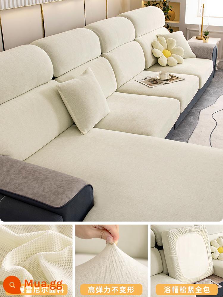 Vỏ bọc ghế sofa bao gồm tất cả các loại phổ quát mùa đông mới dày dặn mà không cần đo vỏ đệm chống trượt phổ quát - Chenille-kem trắng