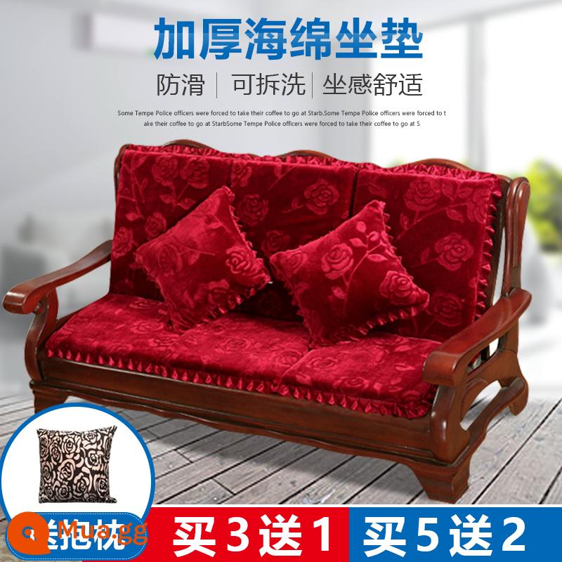 Sofa gỗ đệm có tựa lưng đệm ghế gỗ đệm một mảnh gỗ gụ thoáng mát đệm ghế dày đệm mùa đông - Màu đỏ hồng nổi màu đỏ hồng đậm