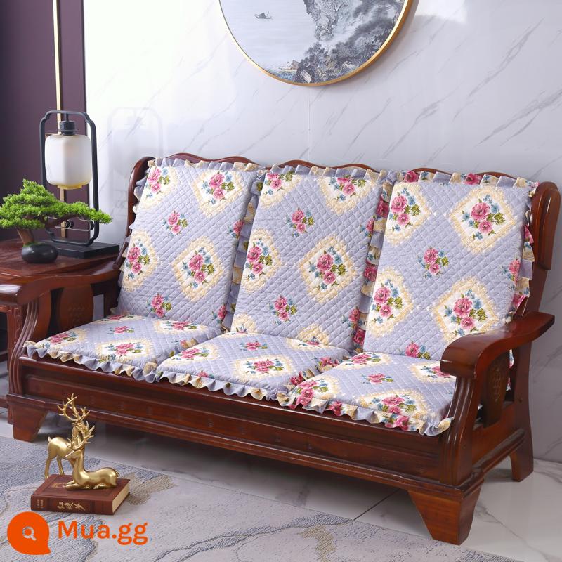 Sofa gỗ đệm có tựa lưng đệm ghế gỗ đệm một mảnh gỗ gụ thoáng mát đệm ghế dày đệm mùa đông - Giấc Mơ Hồng-Xám Nhạt