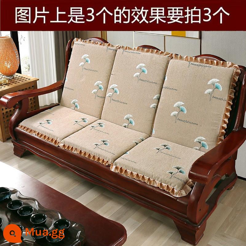 Sofa gỗ đệm có tựa lưng đệm ghế gỗ đệm một mảnh gỗ gụ thoáng mát đệm ghế dày đệm mùa đông - Lá bạch quả Chenille có màu trắng nhạt