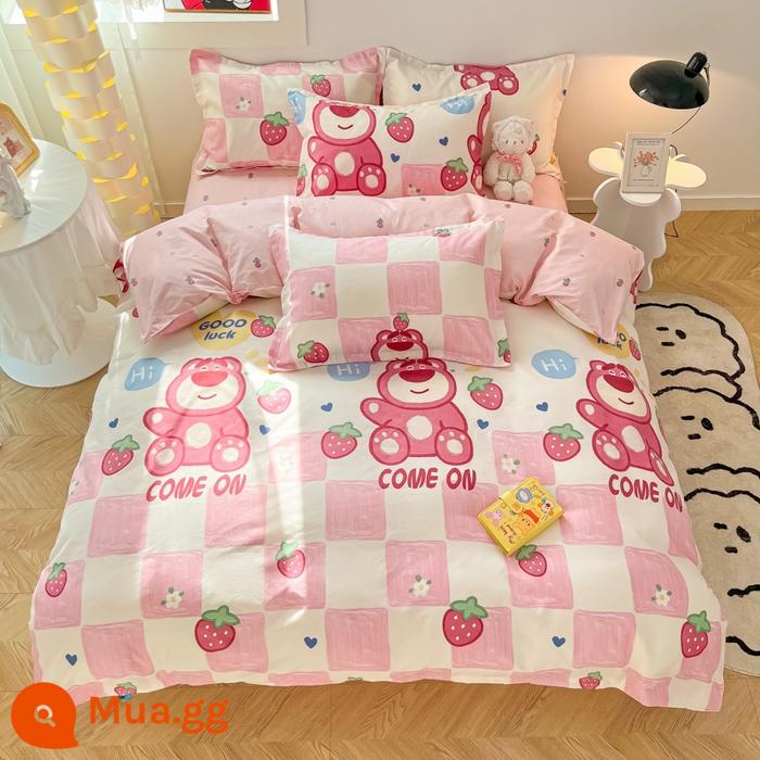 Lựa chọn Nanfeng [Ủy quyền chính hãng] Disney Youcai Cotton Home Bed Ký túc xá bốn mảnh Bộ phim hoạt hình ba mảnh - Dâu Gấu Nanfeng Đề Nghị