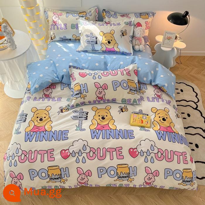 Lựa chọn Nanfeng [Ủy quyền chính hãng] Disney Youcai Cotton Home Bed Ký túc xá bốn mảnh Bộ phim hoạt hình ba mảnh - chú gấu hạnh phúc