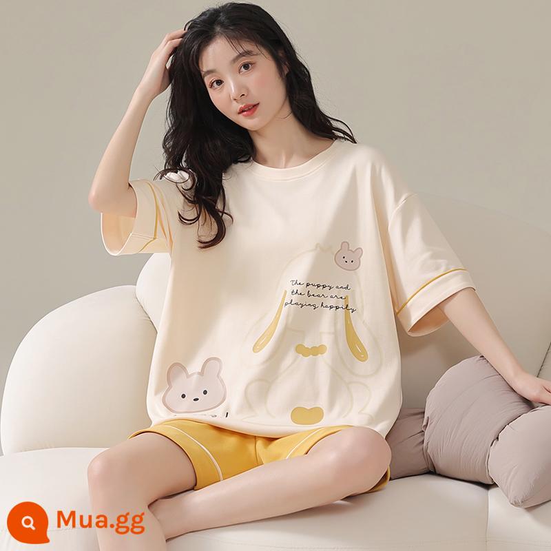 Bộ đồ ngủ Nanjiren nữ mùa hè 2023 bộ đồ hai mảnh cotton ngắn tay mới dễ thương mặc ở nhà mùa hè mùa hè - AM-25231