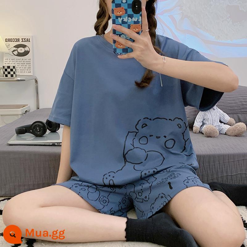 Bộ đồ ngủ Nanjiren nữ mùa hè 2023 bộ đồ hai mảnh cotton ngắn tay mới dễ thương mặc ở nhà mùa hè mùa hè - D-33113