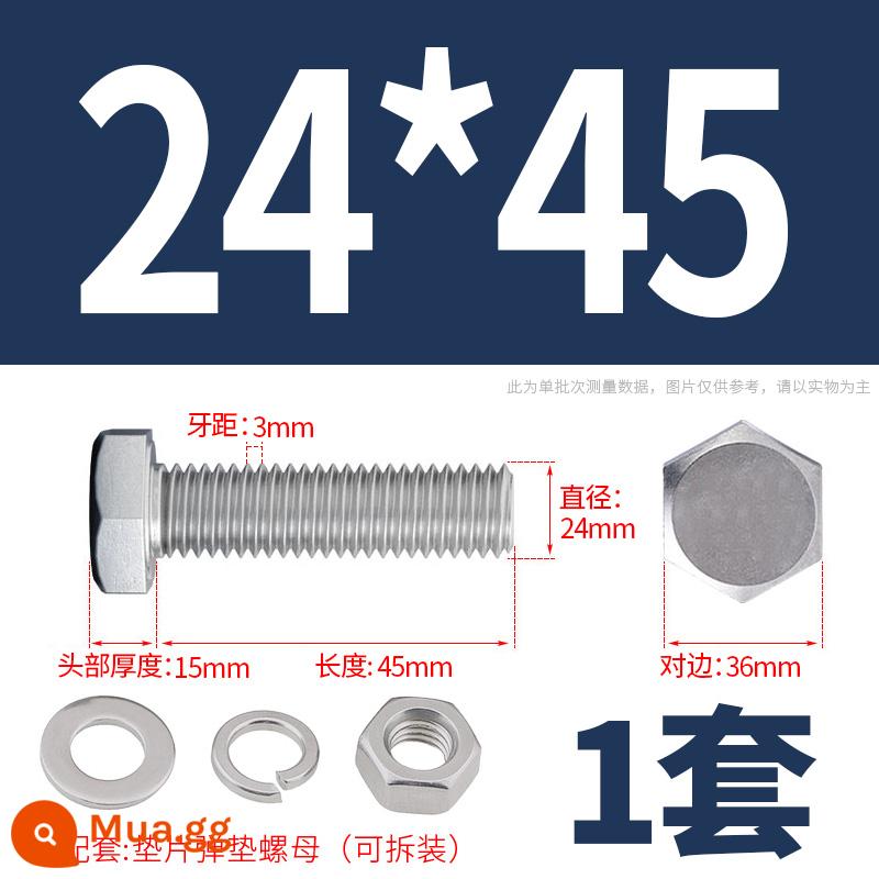 Bộ ốc vít và đai ốc lục giác bên ngoài bằng thép không gỉ 304 Bộ bu lông và ốc vít mở rộng M4M5M6M8M10M12 - M24*45(1 bộ)