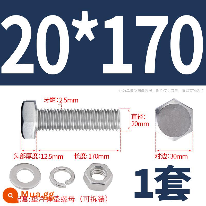 Bộ ốc vít và đai ốc lục giác bên ngoài bằng thép không gỉ 304 Bộ bu lông và ốc vít mở rộng M4M5M6M8M10M12 - M20*170(1 bộ)