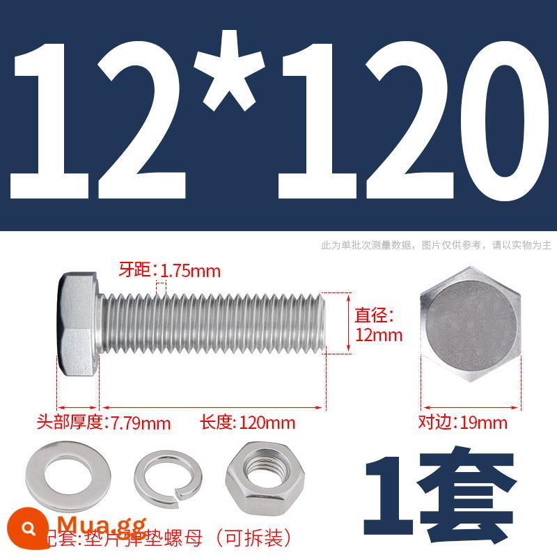 Bộ ốc vít và đai ốc lục giác bên ngoài bằng thép không gỉ 304 Bộ bu lông và ốc vít mở rộng M4M5M6M8M10M12 - M12*120(1 bộ)