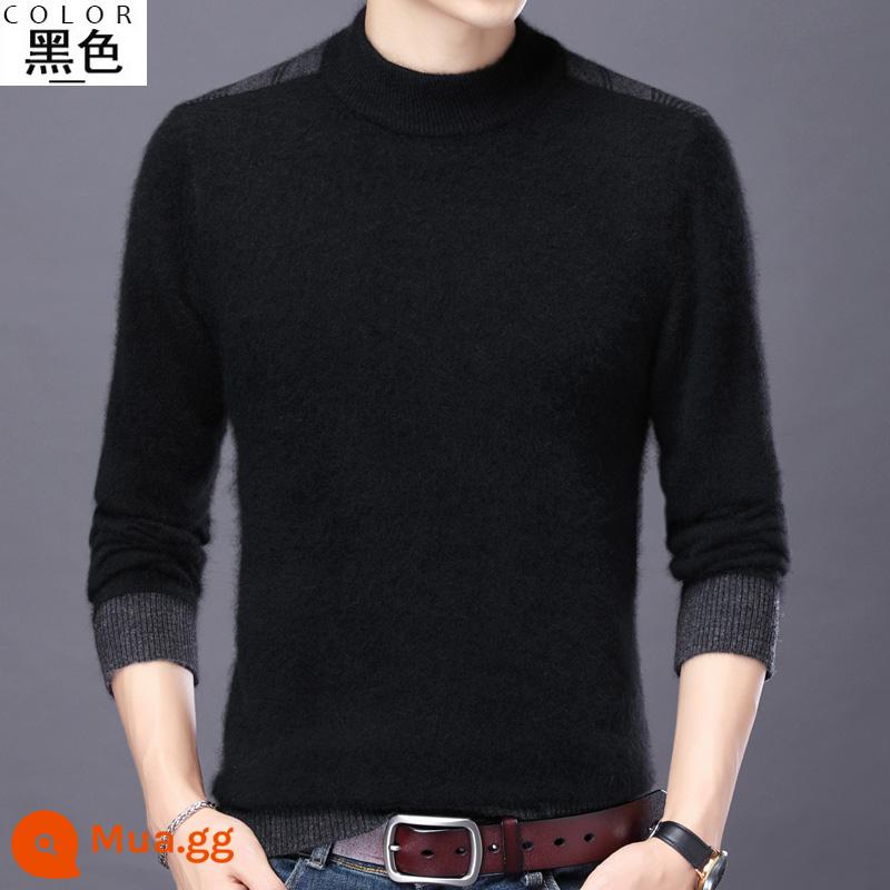 Ordos 100%Cashmere Pure Cashmere Men Half -High Collar dày Mùa đông cao -end Áo len cao cấp Mink Velvet Velvet Velvet - Áo cổ lọ trễ vai màu đen