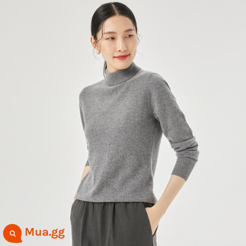 [Cashmere nguyên chất] Áo len cashmere nữ Hengyuanxiang cổ cao nửa đầu mùa thu đông áo len dệt kim có đáy màu trơn áo len - xám