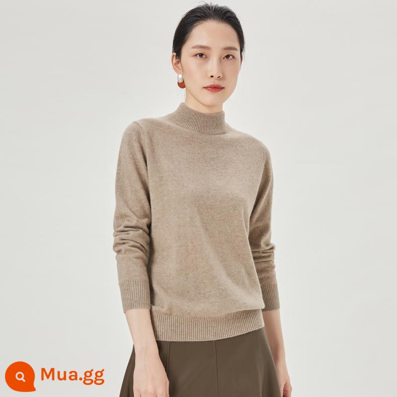 [Cashmere nguyên chất] Áo len cashmere nữ Hengyuanxiang cổ cao nửa đầu mùa thu đông áo len dệt kim có đáy màu trơn áo len - Lạc đà bóng trăng