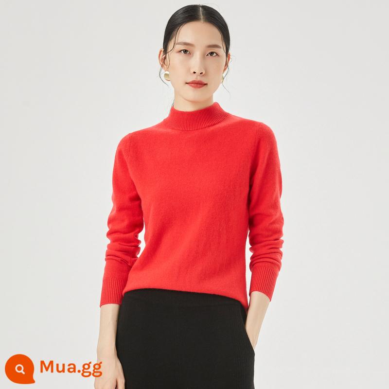 [Cashmere nguyên chất] Áo len cashmere nữ Hengyuanxiang cổ cao nửa đầu mùa thu đông áo len dệt kim có đáy màu trơn áo len - Đỏ lớn/vợ lẽ đỏ