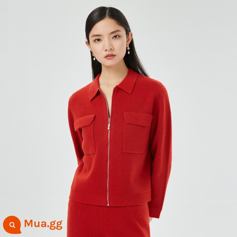 [Len Kashmir tinh khiết] Hennyuanxiang Cashmere Kned Quần Phụ nữ mặc quần dài quần thông thường - Đỏ hoàng gia (Trên cùng)