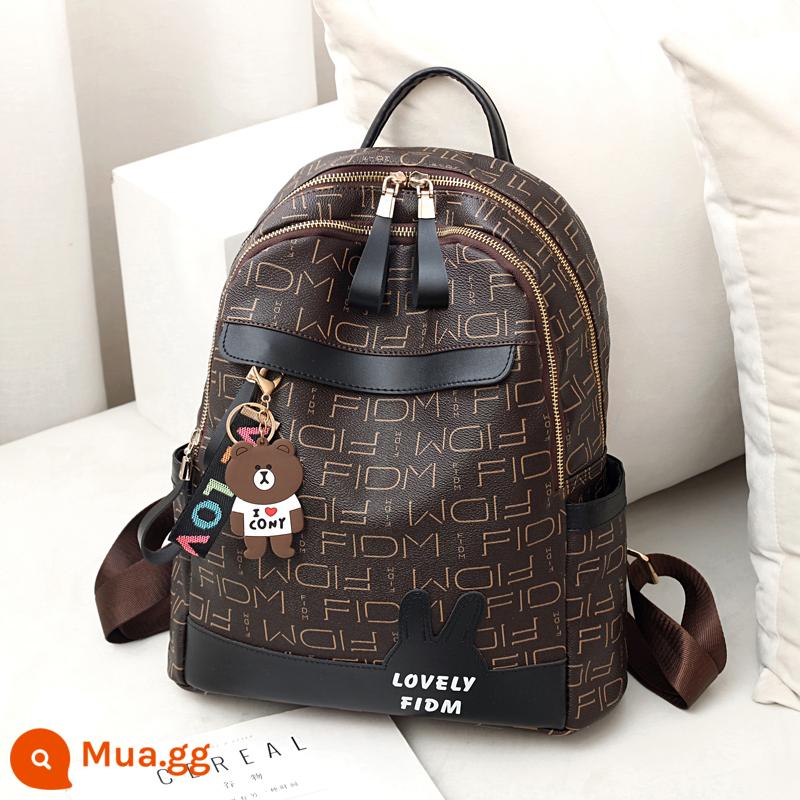 Ba lô nữ 2022 Thời trang mới Tide Ladies Ladies Backpack Túi nhỏ Travel Large -capacity Student School - cà phê đánh vần màu đen