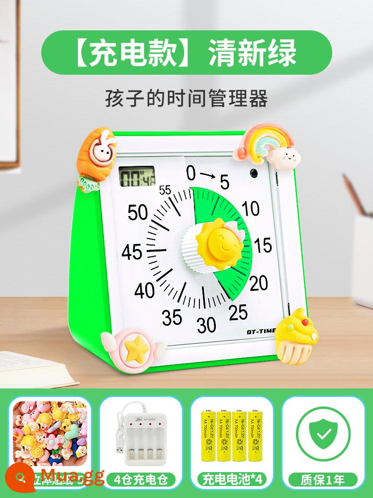 Đồng hồ bấm giờ trực quan học tập của trẻ em học sinh tận tâm nhắc nhở thời gian kỷ luật quản lý thời gian đồng hồ báo thức đếm ngược - Màu xanh tươi [model có thể sạc lại] đi kèm nhãn dán 3D + ngăn sạc + pin sạc *4