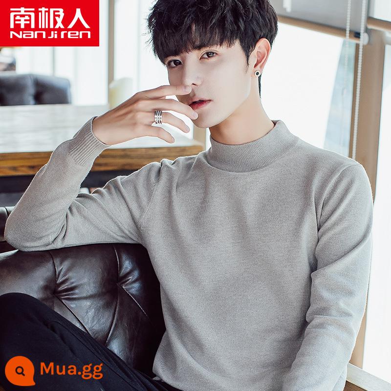 Áo len cao cổ lông cừu nam mùa đông mới lớp bên trong dày bán đan đáy áo len quần áo len không có cashmere - Khaki 8785 [áo nửa cổ]