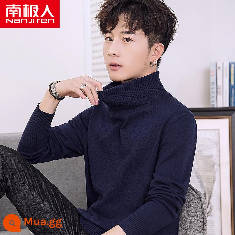 Áo len cao cổ lông cừu nam mùa đông mới lớp bên trong dày bán đan đáy áo len quần áo len không có cashmere - Màu xanh 8781 [cổ cao]