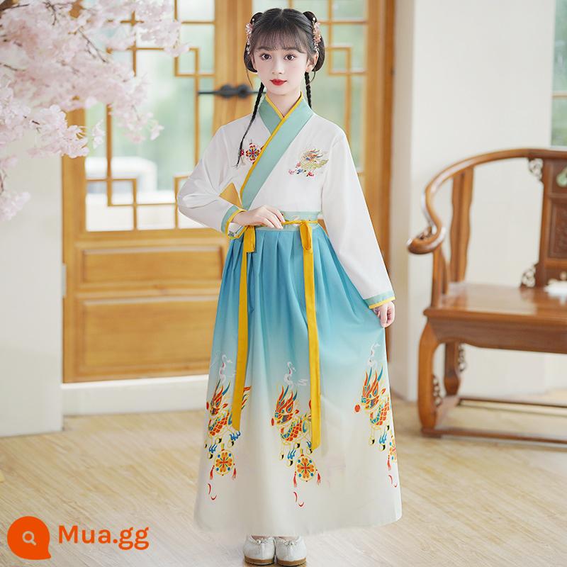 61 trẻ em Hanfu quần áo biểu diễn văn hóa Trung Quốc cuốn sách trang phục cổ đại nam sinh và học sinh tiểu học phong cách dân tộc quần áo khiêu vũ cổ điển nữ Xia Xian - Hanfu nữ Qilin + mũ miễn phí + trung tâm lông mày