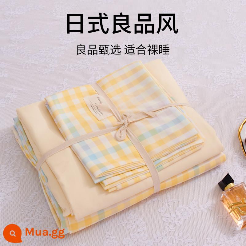 Bộ 4 mùa hè nguyên chất giặt sạch cotton chăn ga gối vỏ chăn chải 2 học sinh 3 ký túc xá giường đơn 3 món - lưới kem