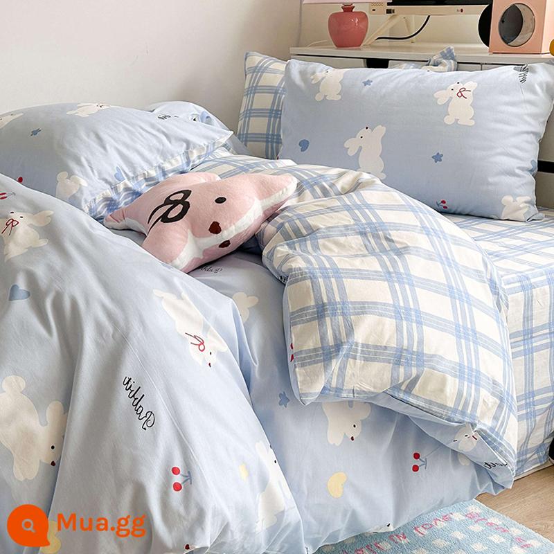 Bộ 4 Cotton Nguyên Chất 100 Bộ Chăn Ga Giường Vỏ Chăn Mùa Hè 3 Học Sinh 4 Ký Túc Xá Giường Đơn 3 Bộ - thỏ ruy băng