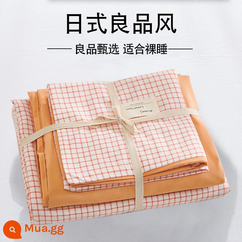 Bộ 4 mùa hè nguyên chất giặt sạch cotton chăn ga gối vỏ chăn chải 2 học sinh 3 ký túc xá giường đơn 3 món - Lưới nhỏ màu cam