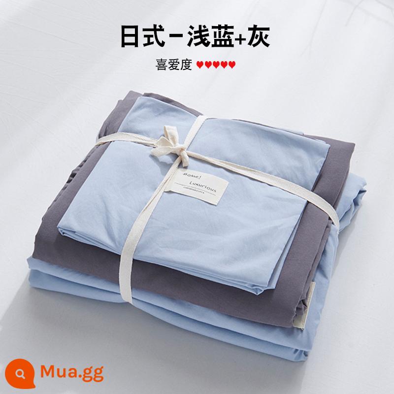 Bộ 4 mùa hè nguyên chất giặt sạch cotton chăn ga gối vỏ chăn chải 2 học sinh 3 ký túc xá giường đơn 3 món - xanh nhạt + xám