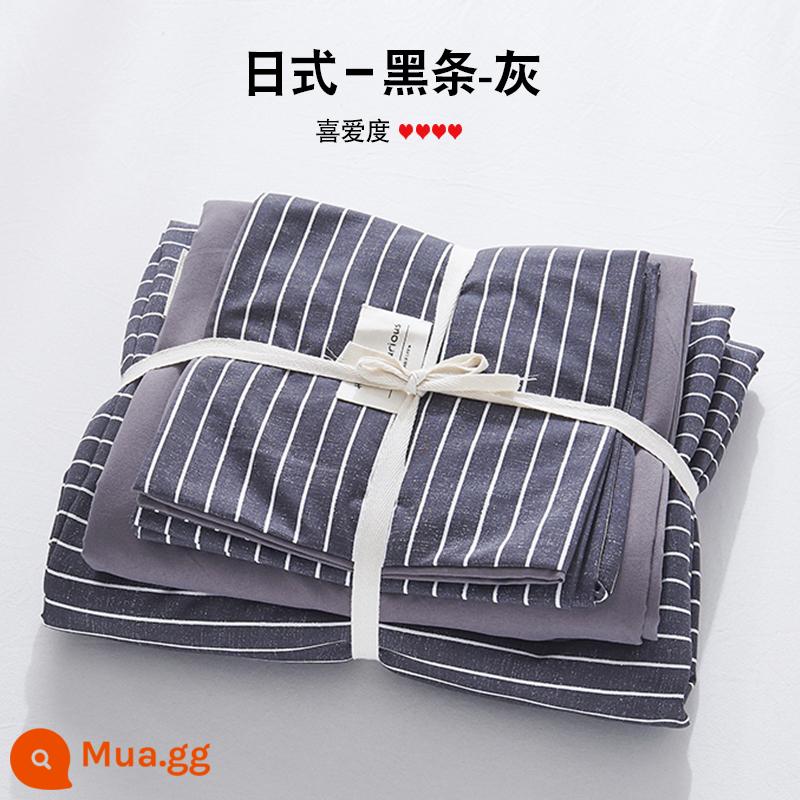 Bộ 4 mùa hè nguyên chất giặt sạch cotton chăn ga gối vỏ chăn chải 2 học sinh 3 ký túc xá giường đơn 3 món - sọc đen xám