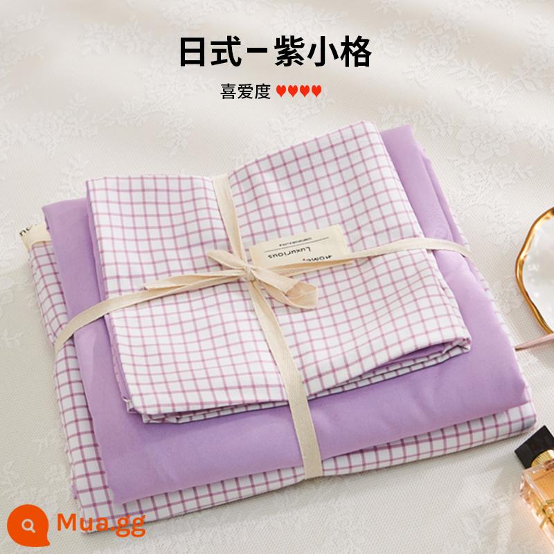 Bộ 4 bộ chăn ga gối cotton nguyên chất ga trải giường vỏ chăn chần gòn 2 học sinh 3 ký túc xá giường đơn 3 món - Lưới màu tím