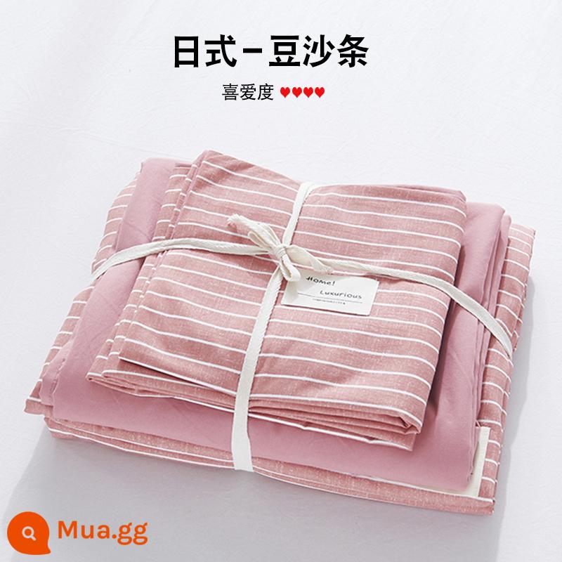 Bộ 4 mùa hè nguyên chất giặt sạch cotton chăn ga gối vỏ chăn chải 2 học sinh 3 ký túc xá giường đơn 3 món - dải dán đậu