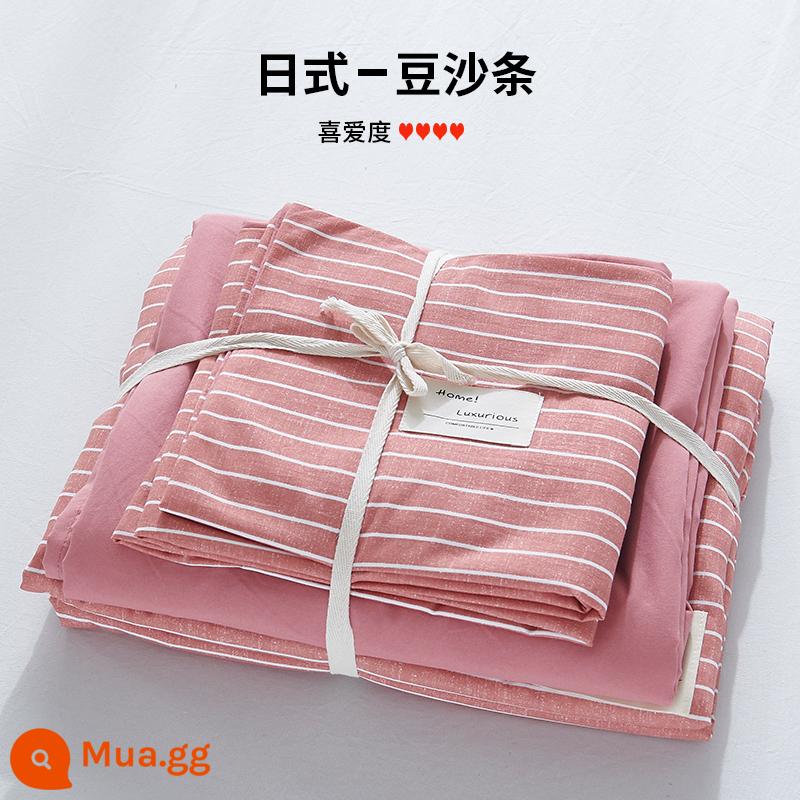 Bộ 4 bộ chăn ga gối cotton nguyên chất ga trải giường vỏ chăn chần gòn 2 học sinh 3 ký túc xá giường đơn 3 món - dải dán đậu