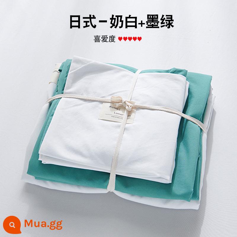 Bộ 4 mùa hè nguyên chất giặt sạch cotton chăn ga gối vỏ chăn chải 2 học sinh 3 ký túc xá giường đơn 3 món - Màu trắng sữa + xanh đậm