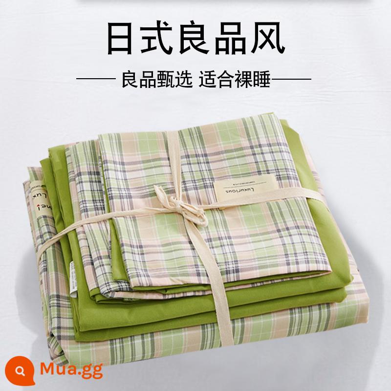 Bộ 4 mùa hè nguyên chất giặt sạch cotton chăn ga gối vỏ chăn chải 2 học sinh 3 ký túc xá giường đơn 3 món - Màu xanh đẹp