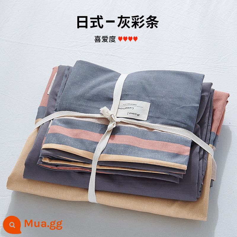 Bộ 4 bộ chăn ga gối cotton nguyên chất ga trải giường vỏ chăn chần gòn 2 học sinh 3 ký túc xá giường đơn 3 món - thanh màu xám