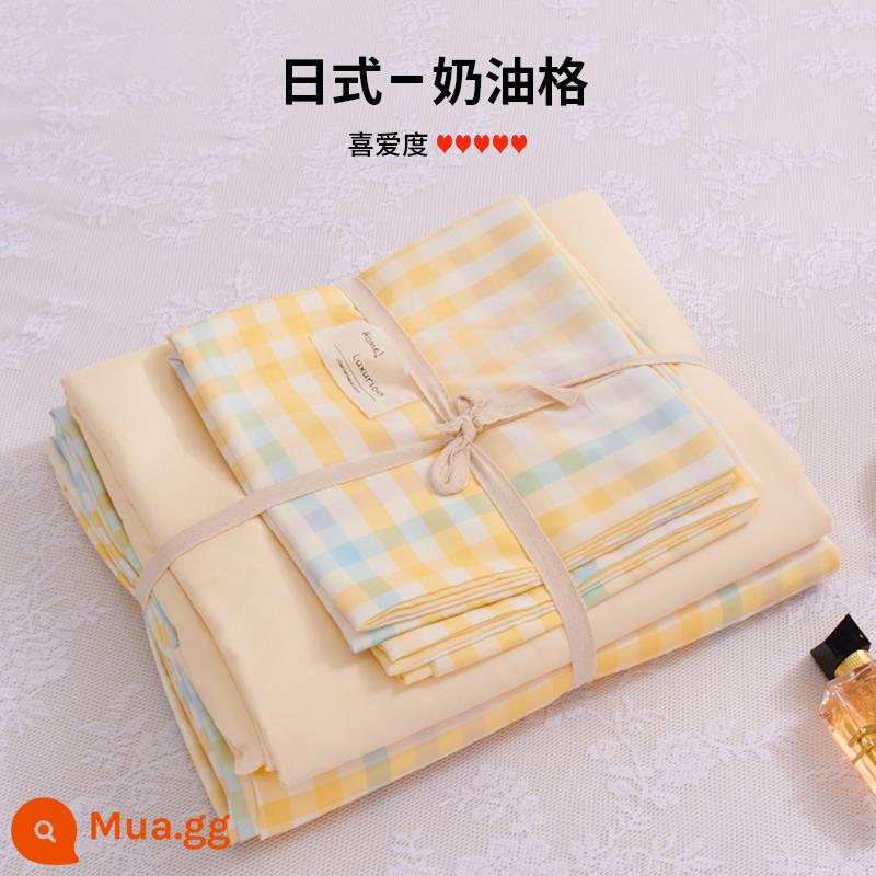 Bộ 4 bộ chăn ga gối cotton nguyên chất ga trải giường vỏ chăn chần gòn 2 học sinh 3 ký túc xá giường đơn 3 món - lưới kem