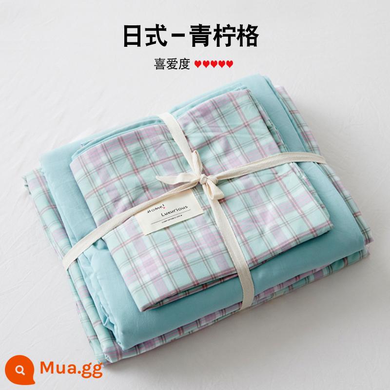 Bộ 4 mùa hè nguyên chất giặt sạch cotton chăn ga gối vỏ chăn chải 2 học sinh 3 ký túc xá giường đơn 3 món - lưới vôi