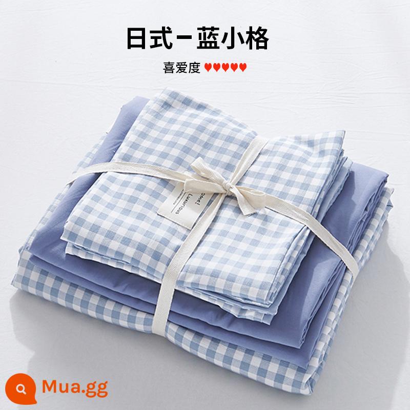 Bộ 4 bộ chăn ga gối cotton nguyên chất ga trải giường vỏ chăn chần gòn 2 học sinh 3 ký túc xá giường đơn 3 món - Lam Tiểu Ca