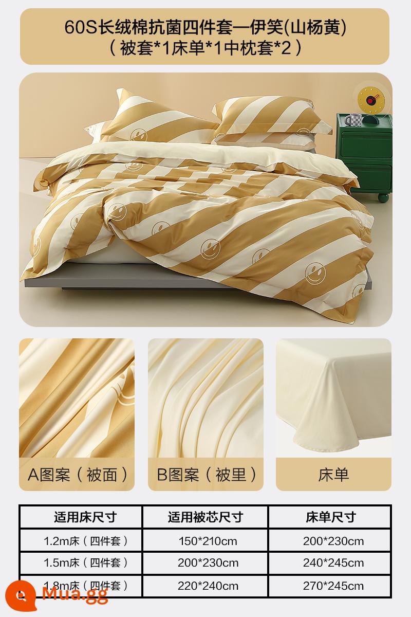 Thủy Ngân Nhà Dệt May 60-Tính dài-Chủ Lực Cotton Bộ 4 Món Cotton Nguyên Chất 100 Tờ Vỏ Chăn Ánh Sáng sang Trọng Bộ Chăn Ga Gối Mùa Thu - [Bông xơ dài 60S + công nghệ kháng khuẩn] [Vàng] Yixiao