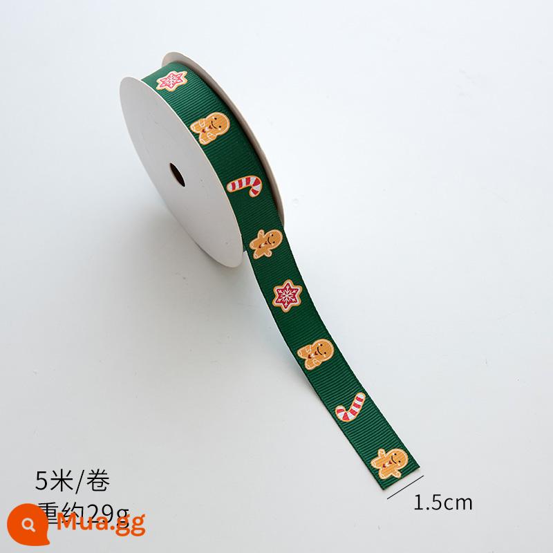 Nuoqi 5m thư Giáng sinh ribbon ribbon diy hộp quà tặng bao bì bowknot nung ruy băng đồ trang trí Giáng sinh - Người đàn ông bánh gừng xanh cao 1,5cm