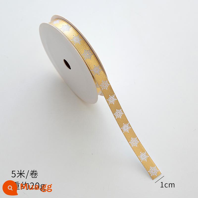 Nuoqi 5m thư Giáng sinh ribbon ribbon diy hộp quà tặng bao bì bowknot nung ruy băng đồ trang trí Giáng sinh - Bông tuyết vàng 1cm