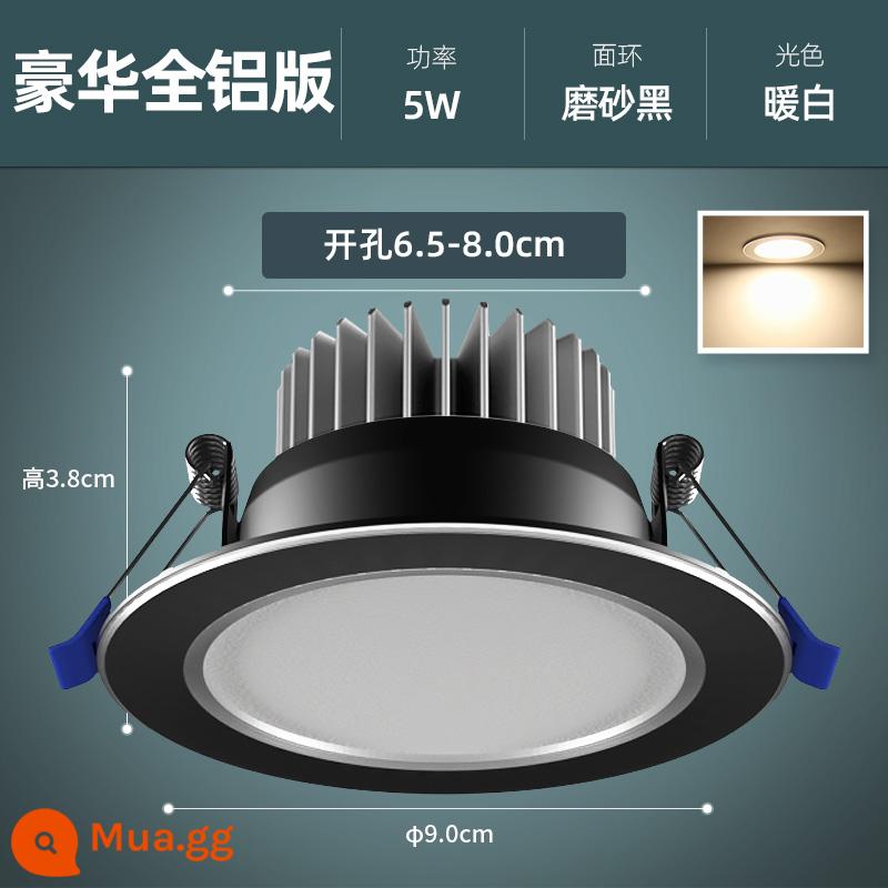 Downlight Nhúng Home LED Spotlight Âm Trần Ba Màu Mờ Đèn Âm Trần Phòng Khách Lỗ Sang Trọng Ánh Sáng Lỗ Ánh Sáng Ánh Sáng Đơn Giản - [Nhôm đen cát] Đèn ấm 5W, khoan 6.5-8cm